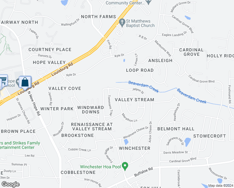 map of restaurants, bars, coffee shops, grocery stores, and more near 4608 Marathon Lane in Raleigh