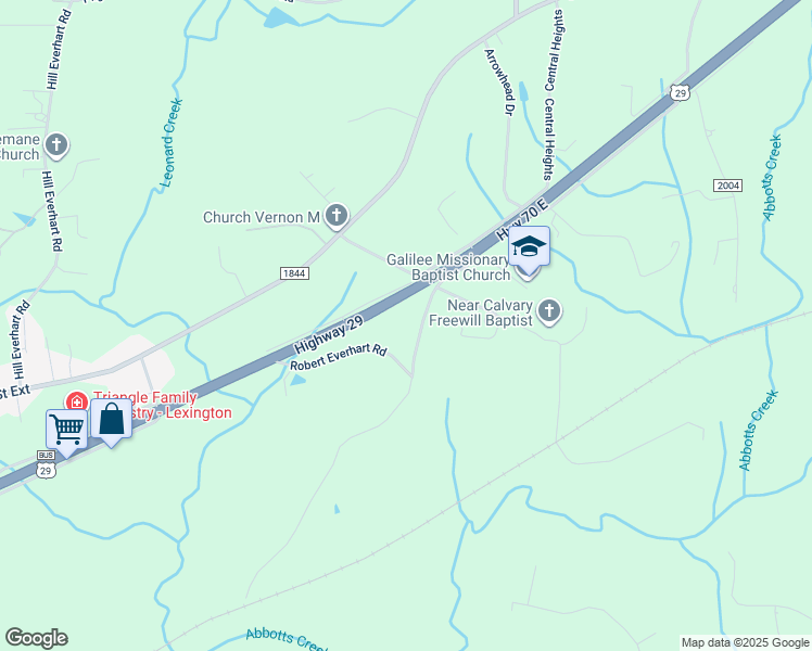 map of restaurants, bars, coffee shops, grocery stores, and more near 343 Robert Everhart Road in Lexington