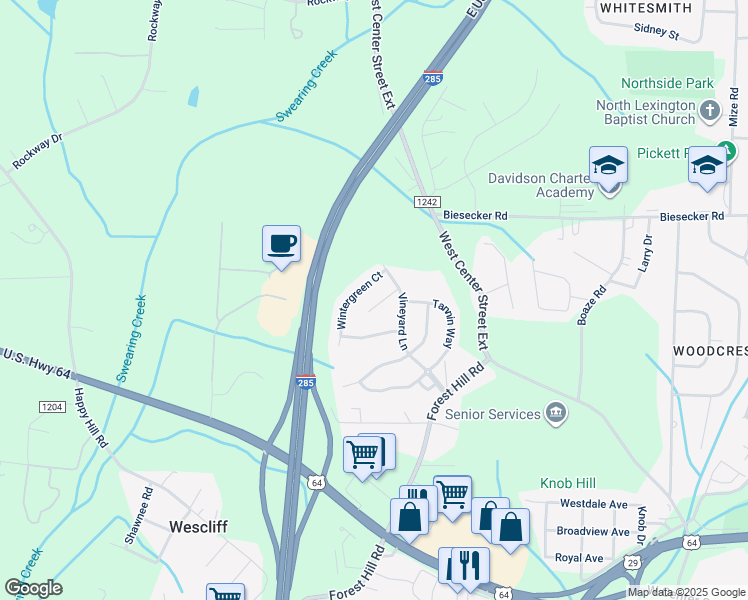 map of restaurants, bars, coffee shops, grocery stores, and more near 114 Fining Court in Lexington