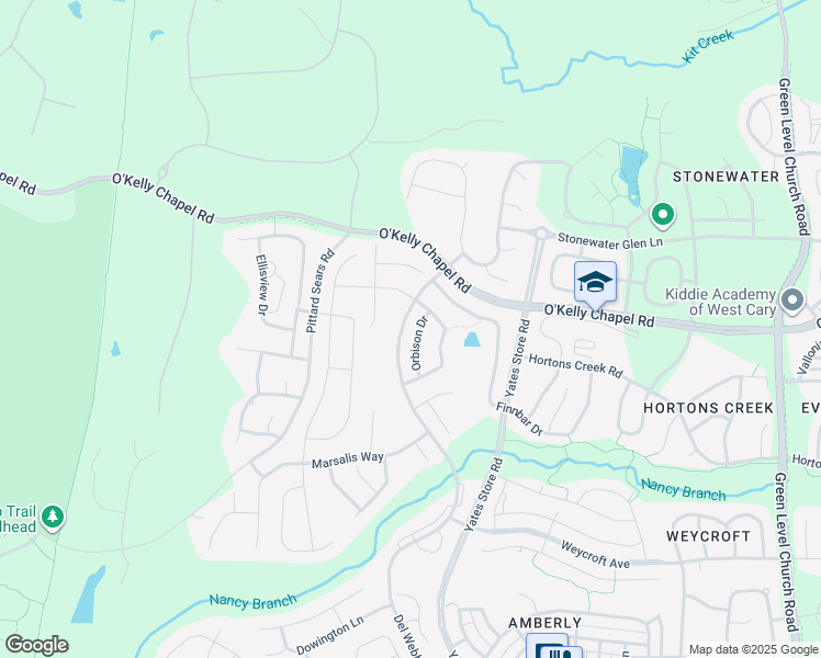 map of restaurants, bars, coffee shops, grocery stores, and more near 333 Orbison Drive in Cary