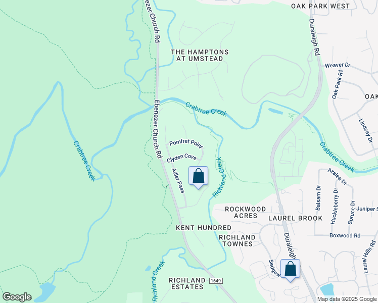 map of restaurants, bars, coffee shops, grocery stores, and more near 5017 Clyden Cove in Raleigh