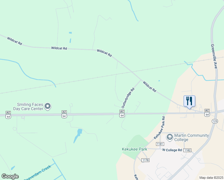 map of restaurants, bars, coffee shops, grocery stores, and more near 111 Belcher Road in Williamston