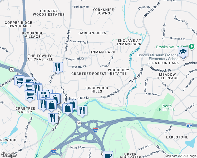 map of restaurants, bars, coffee shops, grocery stores, and more near 4512 Crabtree Pines Lane in Raleigh