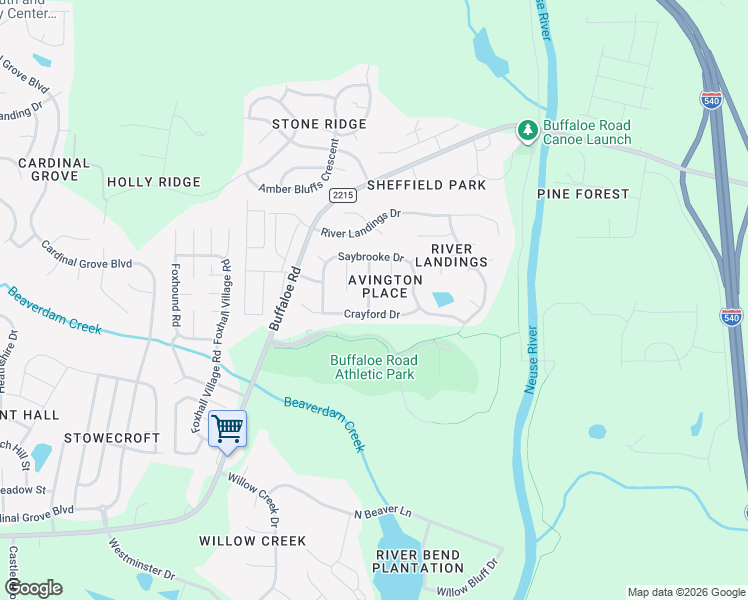 map of restaurants, bars, coffee shops, grocery stores, and more near 4408 Whatley Lane in Raleigh