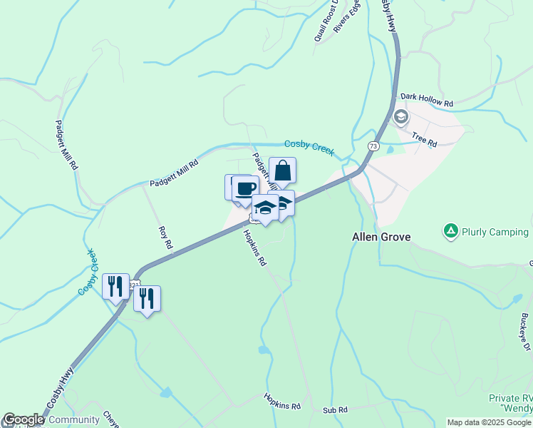 map of restaurants, bars, coffee shops, grocery stores, and more near 3318 Cosby Highway in Cosby