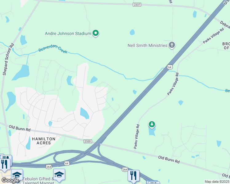 map of restaurants, bars, coffee shops, grocery stores, and more near Lake Carol Drive in Wake County