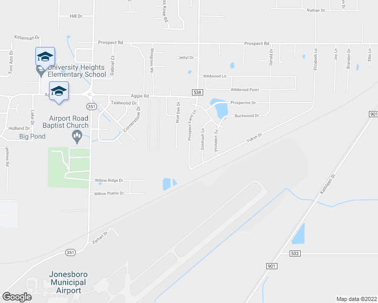 map of restaurants, bars, coffee shops, grocery stores, and more near 277 Prospect Farm Lane in Jonesboro