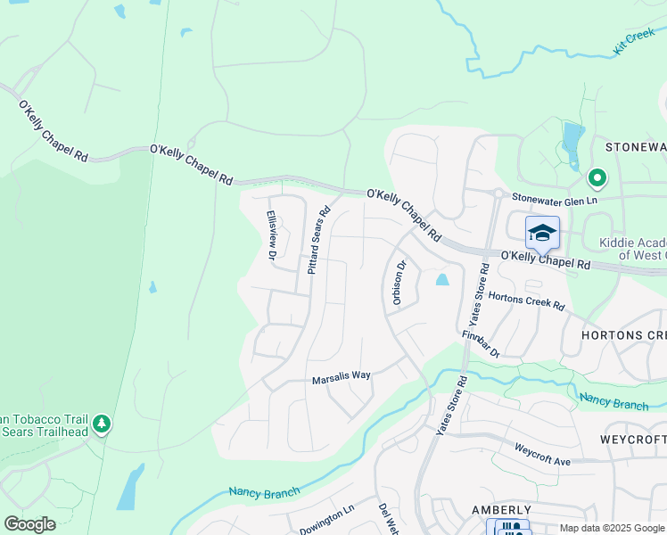 map of restaurants, bars, coffee shops, grocery stores, and more near 220 Abbey View Way in Cary