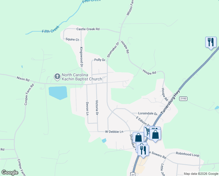 map of restaurants, bars, coffee shops, grocery stores, and more near 258 Shumaker Drive in Statesville