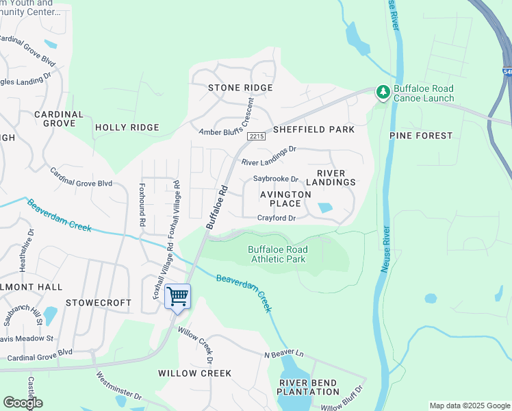 map of restaurants, bars, coffee shops, grocery stores, and more near 4400 Jordan Oaks Way in Raleigh