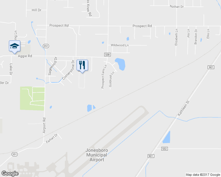 map of restaurants, bars, coffee shops, grocery stores, and more near 272 Goldrush Lane in Jonesboro