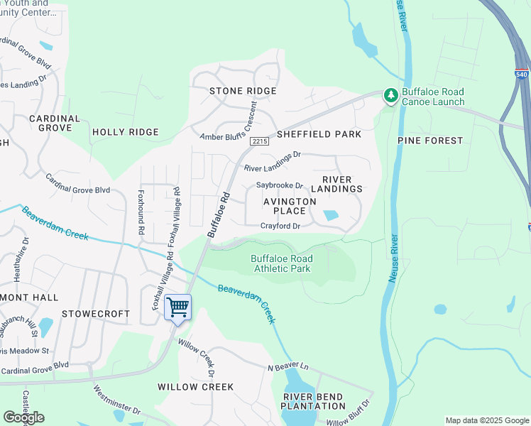 map of restaurants, bars, coffee shops, grocery stores, and more near 4400 Jordan Oaks Way in Raleigh