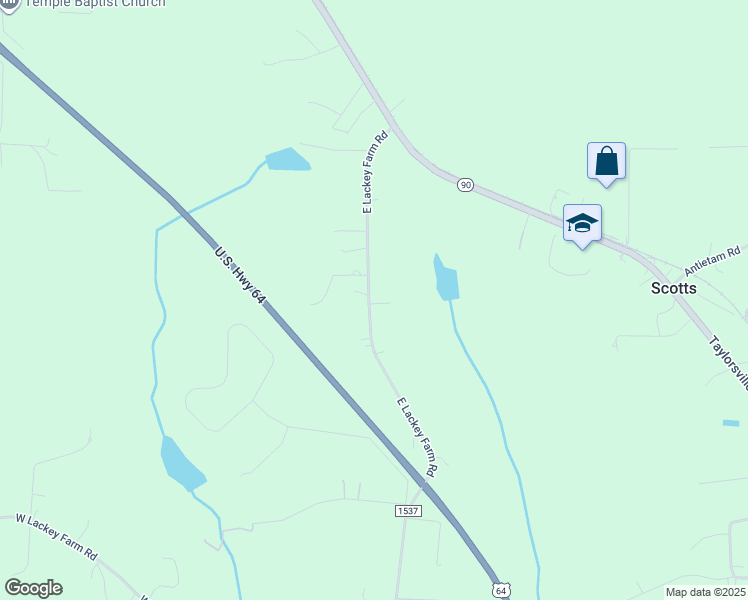 map of restaurants, bars, coffee shops, grocery stores, and more near 410 East Lackey Farm Road in Stony Point