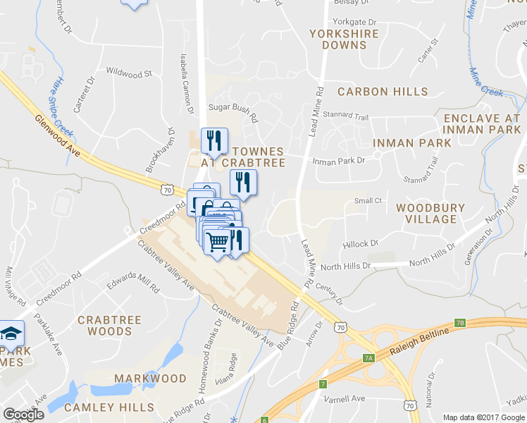 map of restaurants, bars, coffee shops, grocery stores, and more near 2235 Charles Drive in Raleigh