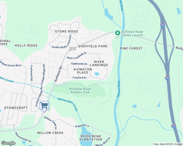 map of restaurants, bars, coffee shops, grocery stores, and more near 6329 Saybrooke Drive in Raleigh