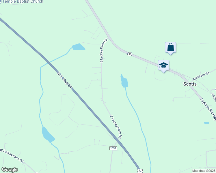 map of restaurants, bars, coffee shops, grocery stores, and more near 410 East Lackey Farm Road in Stony Point