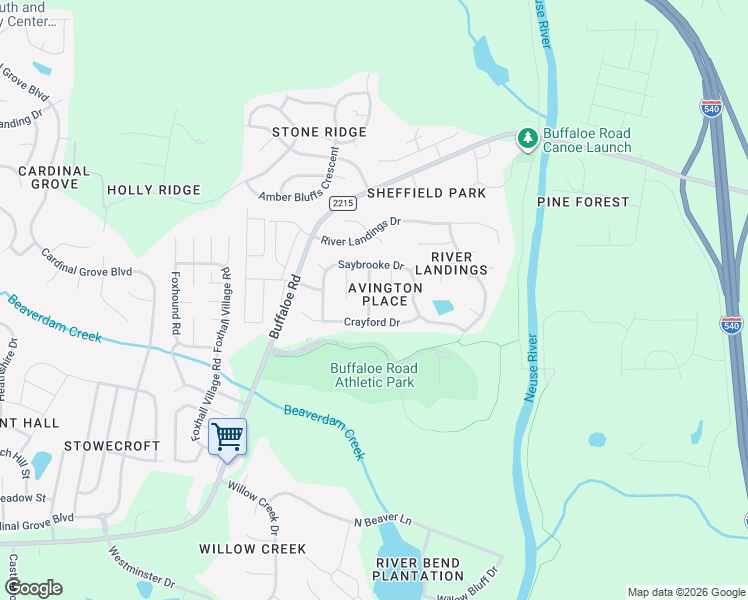 map of restaurants, bars, coffee shops, grocery stores, and more near 4416 Whatley Lane in Raleigh