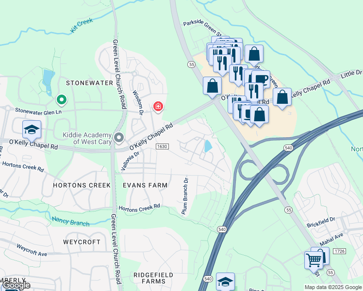 map of restaurants, bars, coffee shops, grocery stores, and more near 2124 Alston Avenue in Cary