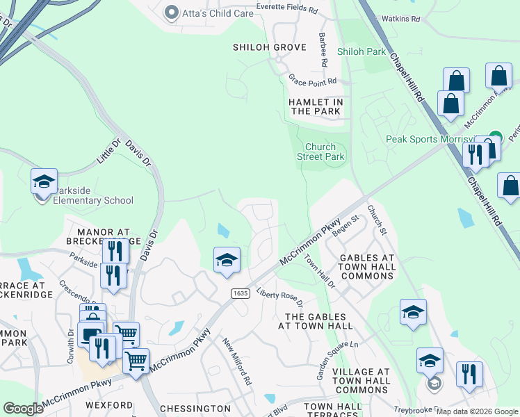 map of restaurants, bars, coffee shops, grocery stores, and more near 1109 Midvale Avenue in Morrisville
