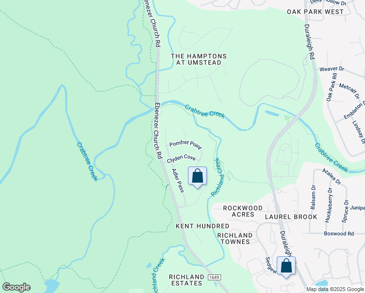 map of restaurants, bars, coffee shops, grocery stores, and more near 5104 Pomfret Point in Raleigh