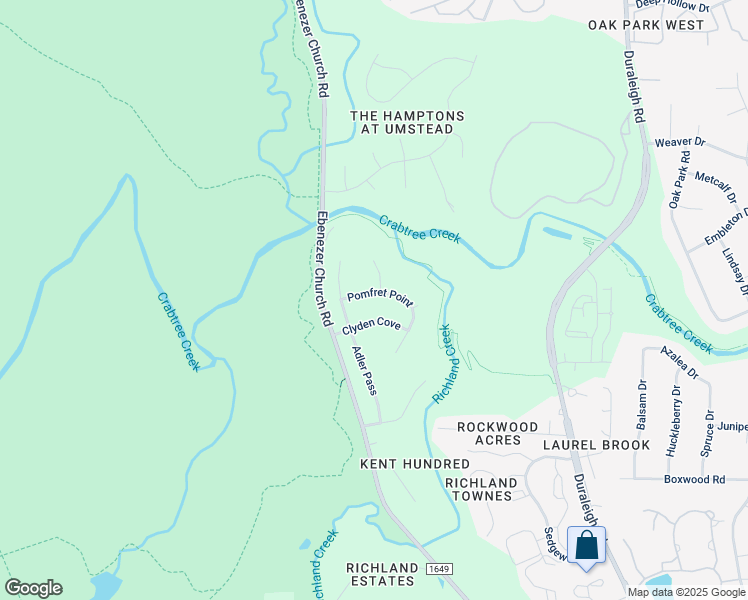 map of restaurants, bars, coffee shops, grocery stores, and more near 5104 Pomfret Point in Raleigh