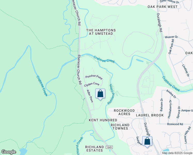 map of restaurants, bars, coffee shops, grocery stores, and more near 5104 Pomfret Point in Raleigh