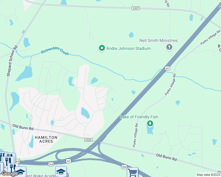 map of restaurants, bars, coffee shops, grocery stores, and more near 753 Cider Mill Way in Zebulon
