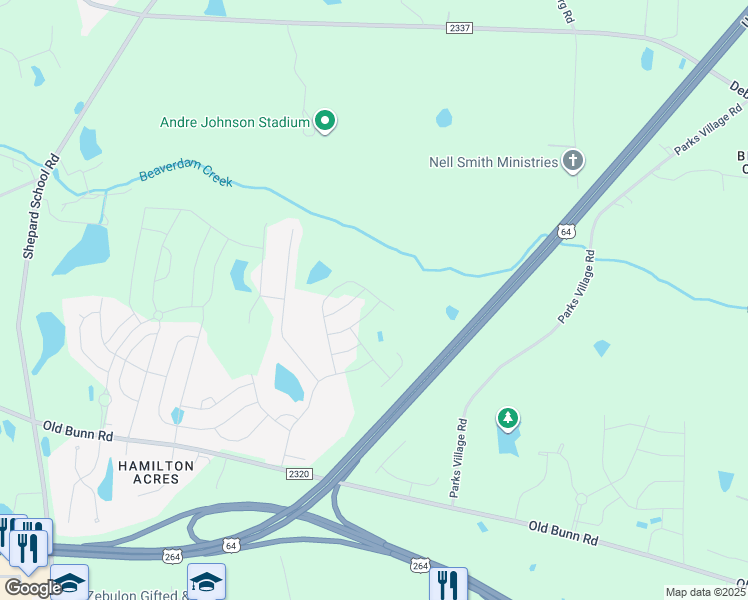 map of restaurants, bars, coffee shops, grocery stores, and more near 753 Cider Mill Way in Zebulon