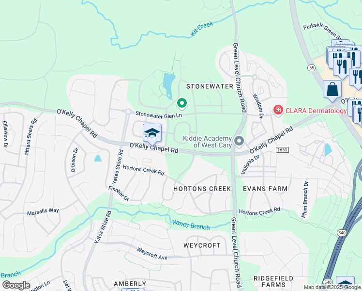 map of restaurants, bars, coffee shops, grocery stores, and more near in Cary