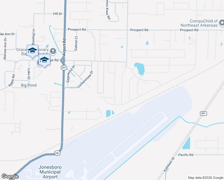map of restaurants, bars, coffee shops, grocery stores, and more near 4303 Aggie Road in Jonesboro