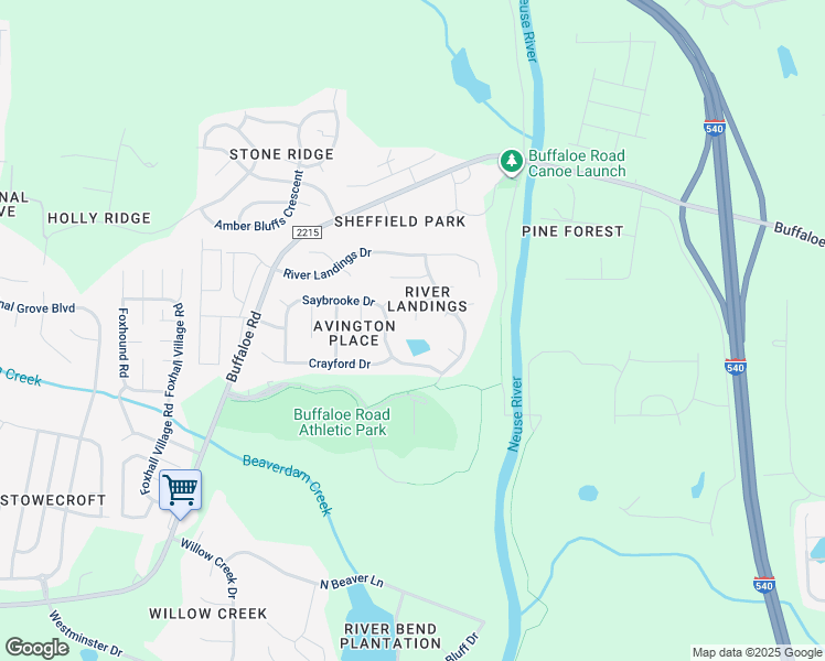map of restaurants, bars, coffee shops, grocery stores, and more near 4728 River Creek Run in Raleigh