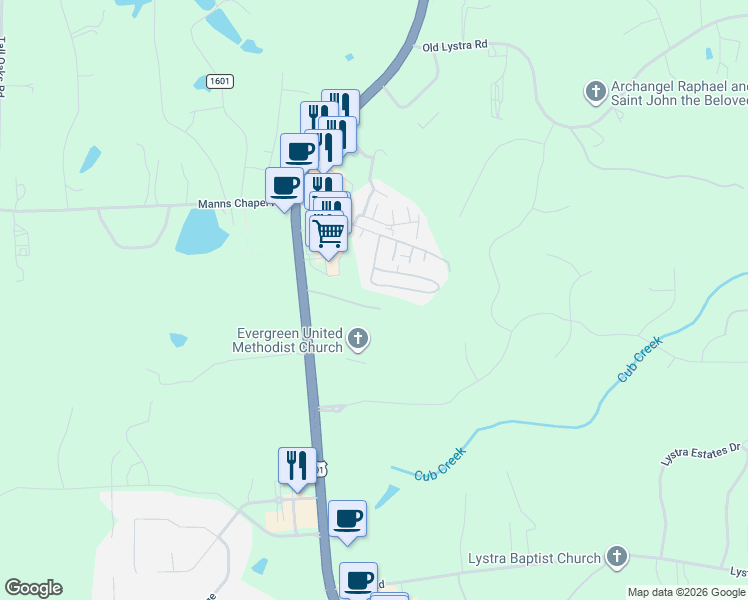 map of restaurants, bars, coffee shops, grocery stores, and more near 181 Bare Foot Drive in Chapel Hill