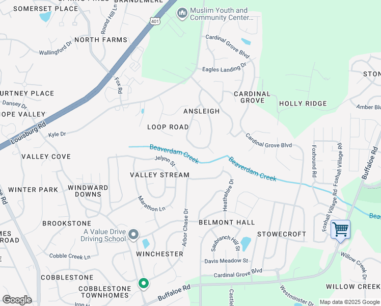 map of restaurants, bars, coffee shops, grocery stores, and more near 5302 Ansleigh Hills Drive in Raleigh