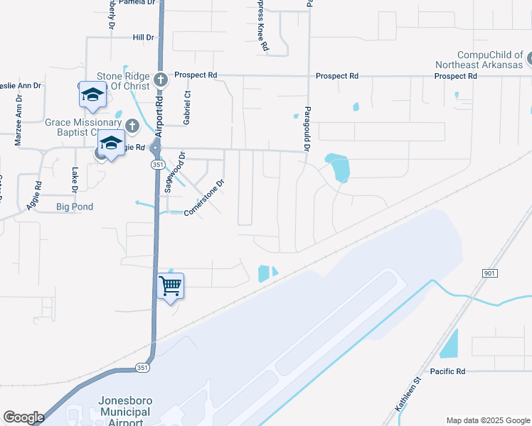 map of restaurants, bars, coffee shops, grocery stores, and more near 4303 Aggie Road in Jonesboro