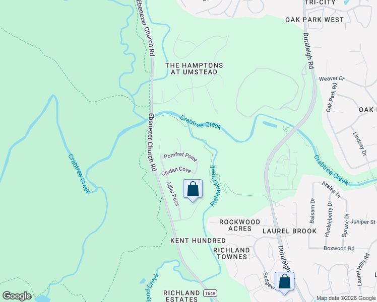 map of restaurants, bars, coffee shops, grocery stores, and more near 5104 Pomfret Point in Raleigh