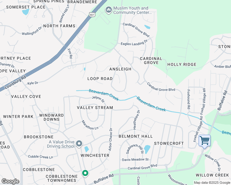 map of restaurants, bars, coffee shops, grocery stores, and more near 5302 Ansleigh Hills Drive in Raleigh