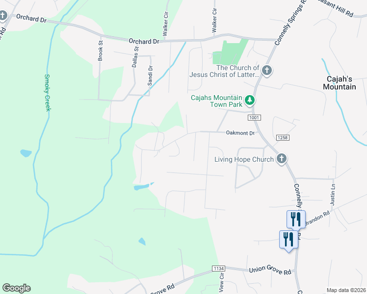 map of restaurants, bars, coffee shops, grocery stores, and more near 1656 Oakmont Drive in Lenoir