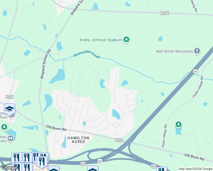 map of restaurants, bars, coffee shops, grocery stores, and more near 741 Mirror Pond Drive in Zebulon