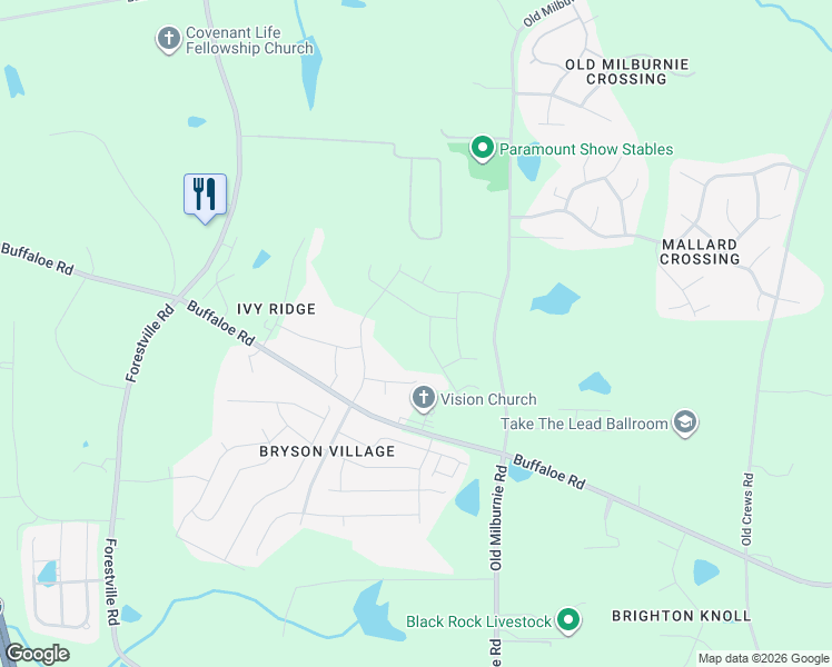 map of restaurants, bars, coffee shops, grocery stores, and more near 3231 Old Milburnie Road in Raleigh
