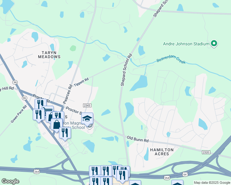map of restaurants, bars, coffee shops, grocery stores, and more near in Zebulon