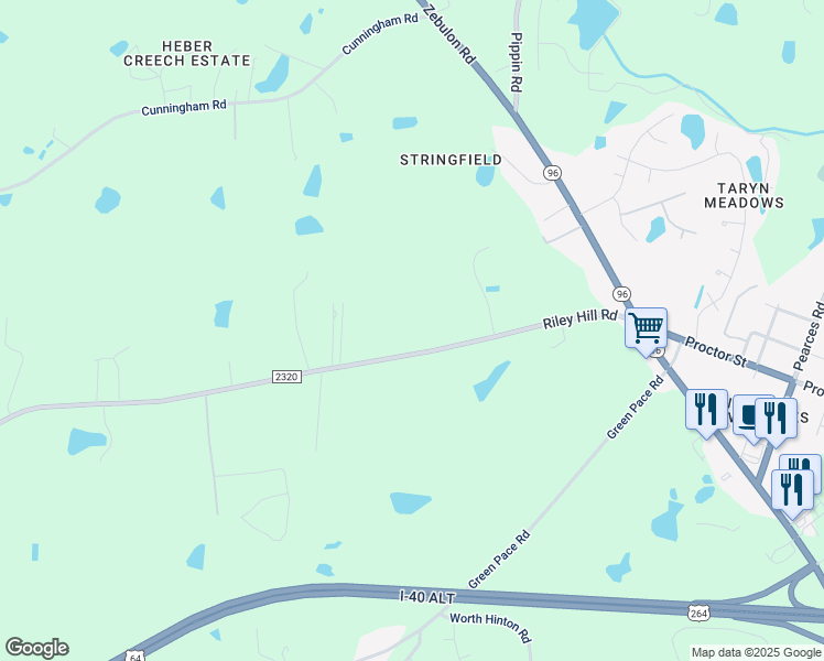 map of restaurants, bars, coffee shops, grocery stores, and more near 8525 Riley Hill Road in Zebulon