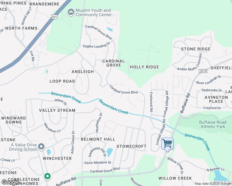 map of restaurants, bars, coffee shops, grocery stores, and more near 4820 Cardinal Grove Boulevard in Raleigh