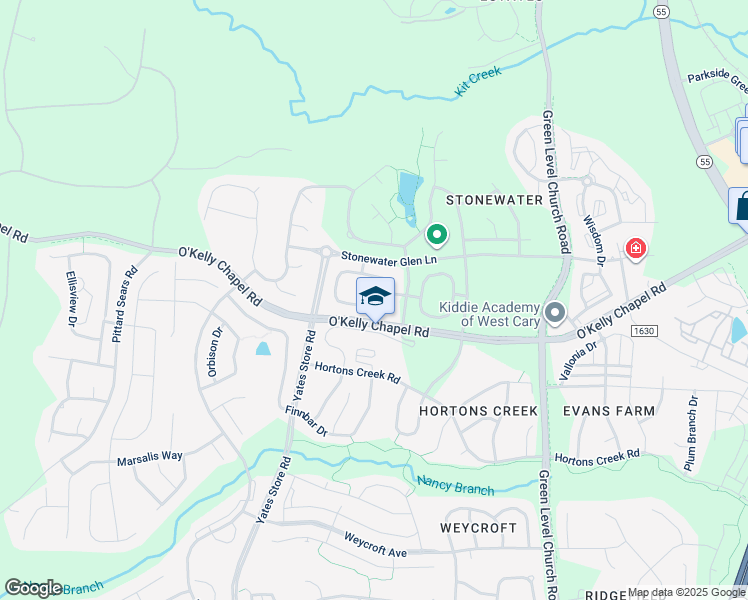 map of restaurants, bars, coffee shops, grocery stores, and more near 719 Windy Peak Loop in Cary