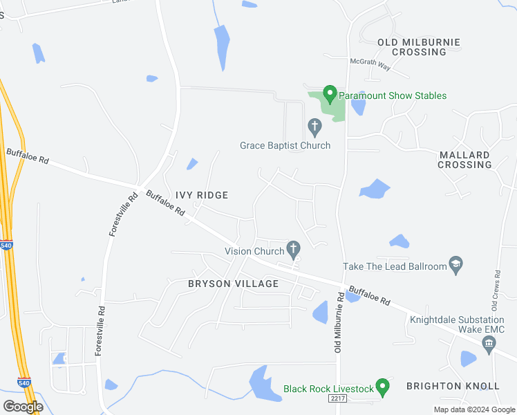 map of restaurants, bars, coffee shops, grocery stores, and more near 2512 Pikes Peak Drive in Raleigh