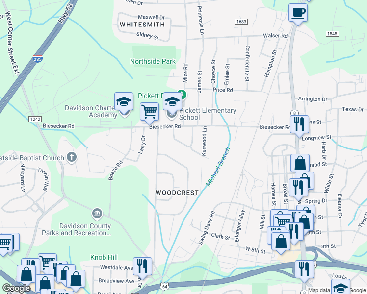 map of restaurants, bars, coffee shops, grocery stores, and more near 110 Willowbrook Circle in Lexington