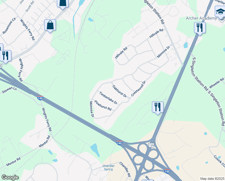 map of restaurants, bars, coffee shops, grocery stores, and more near 4431 Oakhurst Drive in Louisville