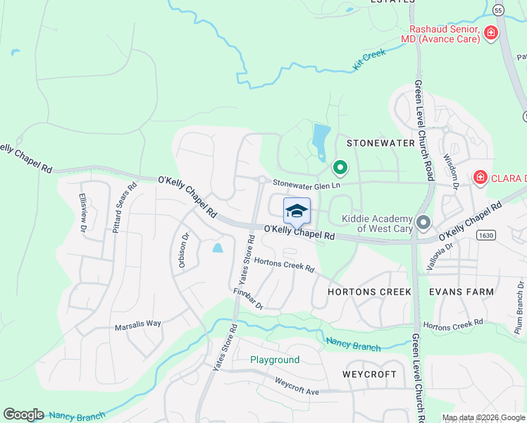 map of restaurants, bars, coffee shops, grocery stores, and more near 310 Windy Peak Loop in Cary