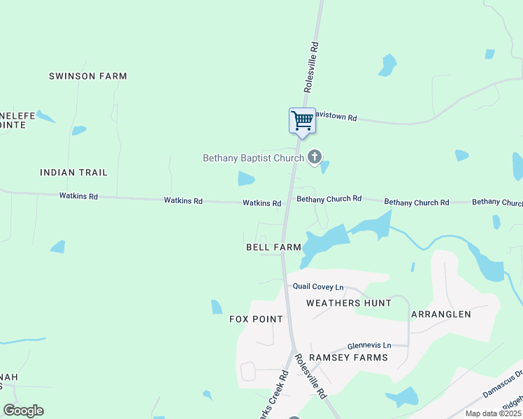 map of restaurants, bars, coffee shops, grocery stores, and more near 6228 Watkins Road in Wendell