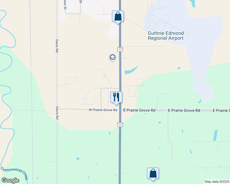 map of restaurants, bars, coffee shops, grocery stores, and more near 109 Mission Hills Drive in Guthrie