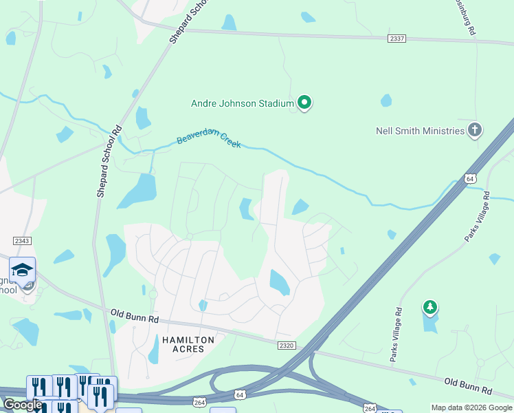 map of restaurants, bars, coffee shops, grocery stores, and more near 749 Mirror Pond Drive in Zebulon